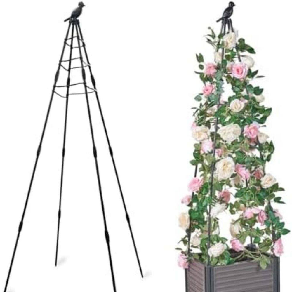 63-inch Steel Coated Obelisk Trellis with Planter Boxes for Climbing Plants