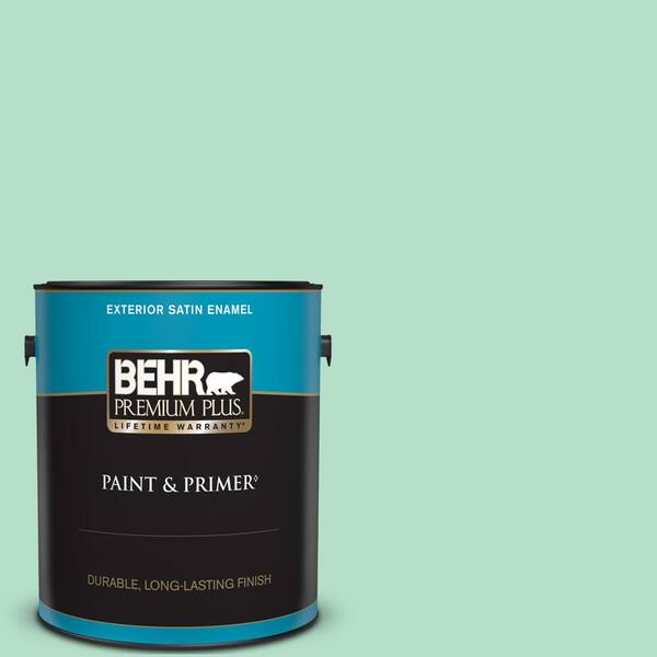 BEHR PREMIUM PLUS 1 gal. #480C-3 Aqua Bay Satin Enamel Exterior Paint & Primer