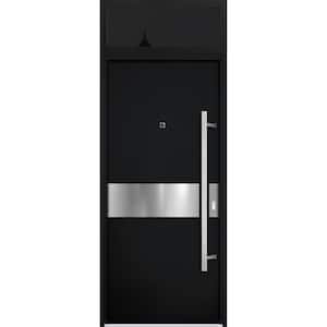 6072 36 in. x 96 in. Left-hand/Inswing Transom Black Enamel Steel Prehung Front Door with Hardware