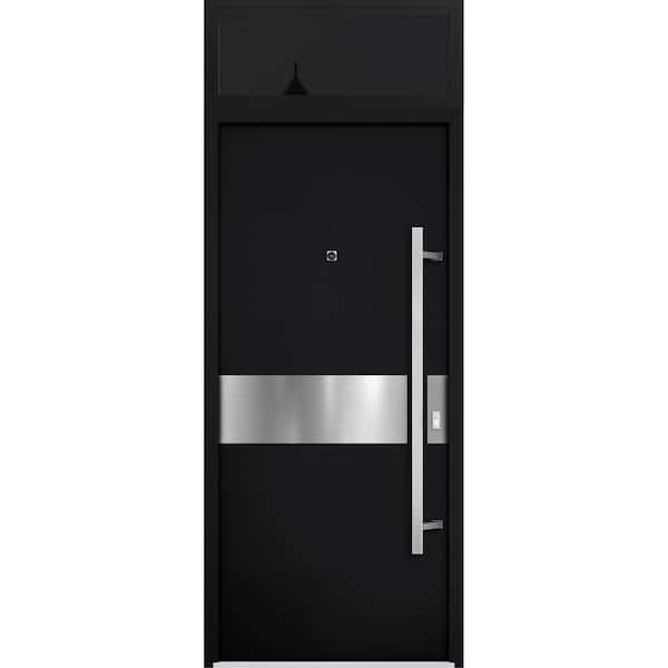 6072 36 in. x 96 in. Left-hand/Inswing Transom Black Enamel Steel Prehung Front Door with Hardware