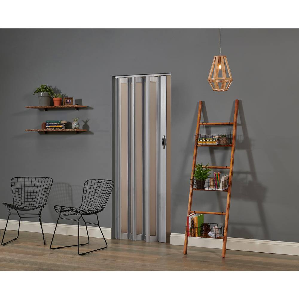 Metro Silver PVC Accordion Folding Door with Frosted Panels