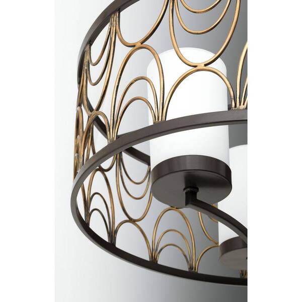 Progress Lighting Cirrine Collection 5-Light Antique Bronze Etched White Glass Global Chandelier Light
