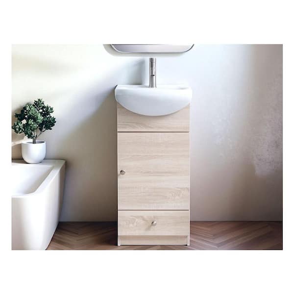 18 in. W Single Bath Vanity in Light Oak with White Ceramic Top Unassembled