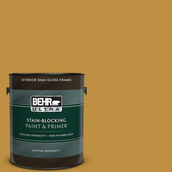 BEHR ULTRA 1 gal. #340D-6 Fervent Brass Semi-Gloss Enamel Exterior Paint & Primer
