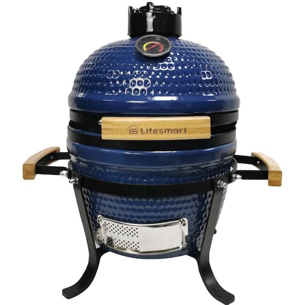 Lifesmart 13 in. Kamado Charcoal Grill in Blue Pack and Go with Camping/Tailgating Carry Bag