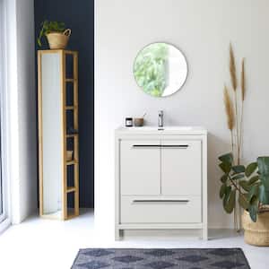 29.53 in. W x 19.69 in. D x 34.25 in. H Bath Vanity in White with White Vanity Top with Single White Basin