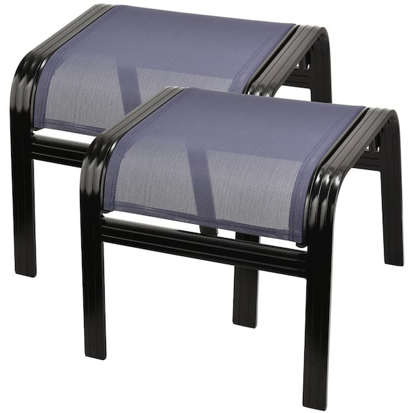 Phewnyzo 22 in. x 20 in. x 17 in. Blue Aluminum Outdoor Ottoman Footrest Set of 2 Patio Ottomans Portable With Concise Design