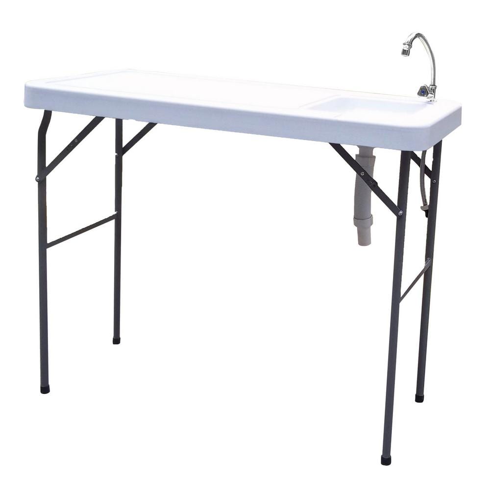 Portable White Plastic Fish Cleaning Table with Sink and Faucet