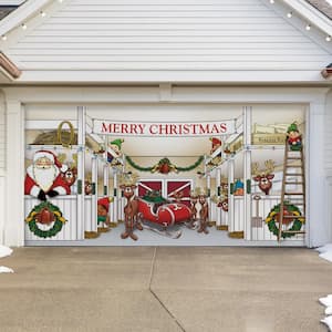 7 ft. x 16 ft. Huge Santa's Reindeer Barn Christmas Garage Door Decor Mural for Double Car Garage