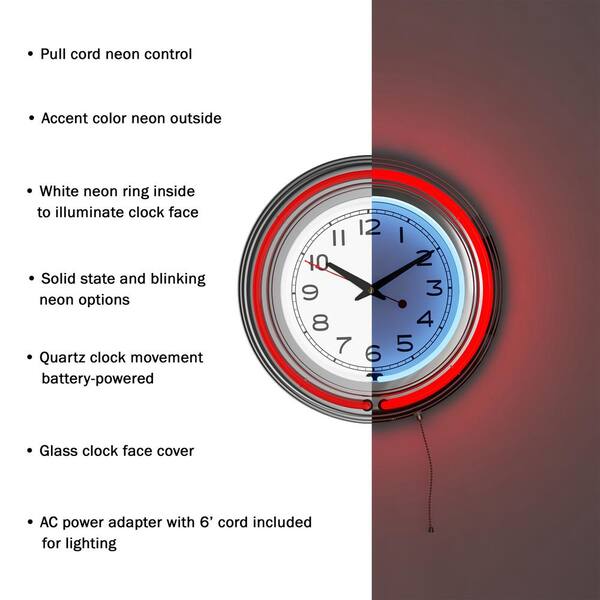 Trademark 3 in. x 14 in. Red Double Ring Neon Clock 99-1099RD