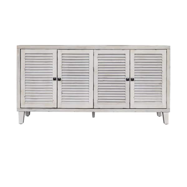 COWLOWN 59.84 in. W x 15.75 in. D x 31.5 in. H Natural Wood Wash Gray Linen Cabinet with 4 Doors