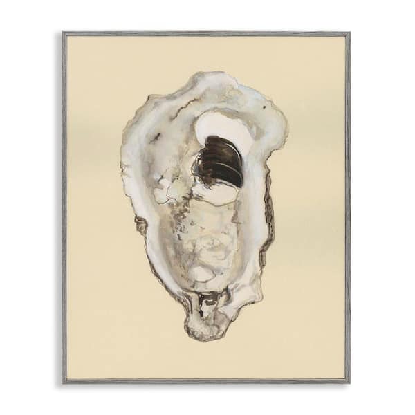 Stupell Industries Aquatic Oyster on Beige by Michael Willett Gray Framed Coastal Giclee Art Print 30 in. x 24 in.
