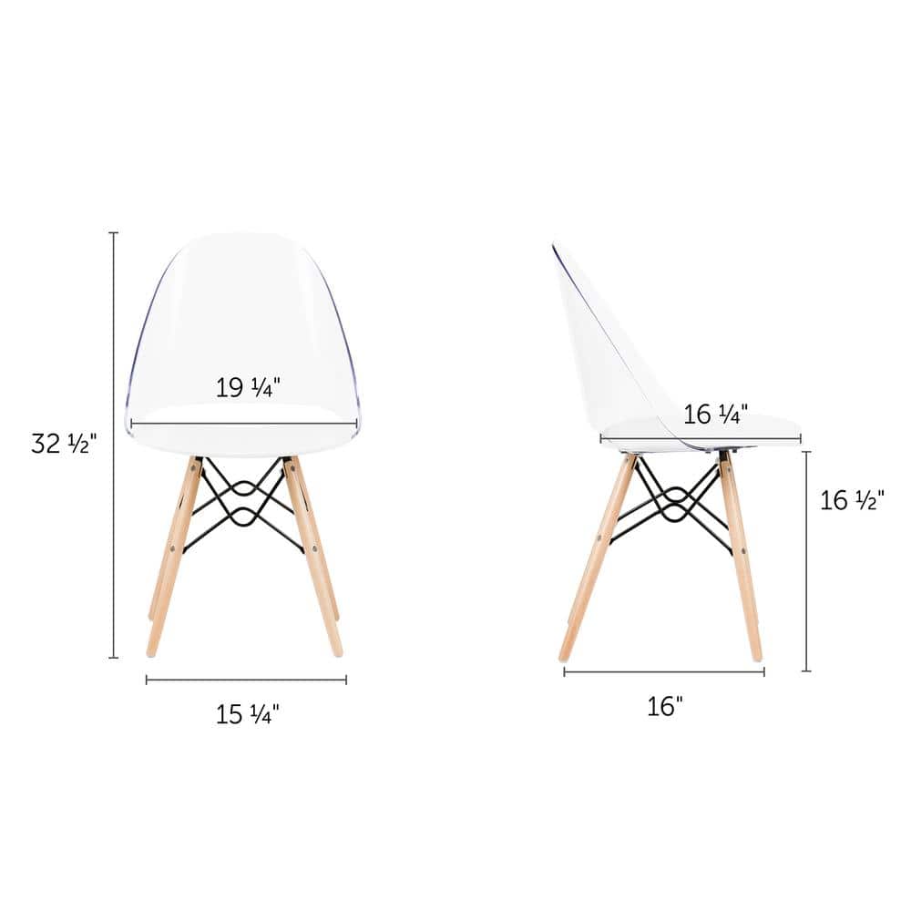 White and Clear Armless Swivel Dining Chair with Light Wood Legs