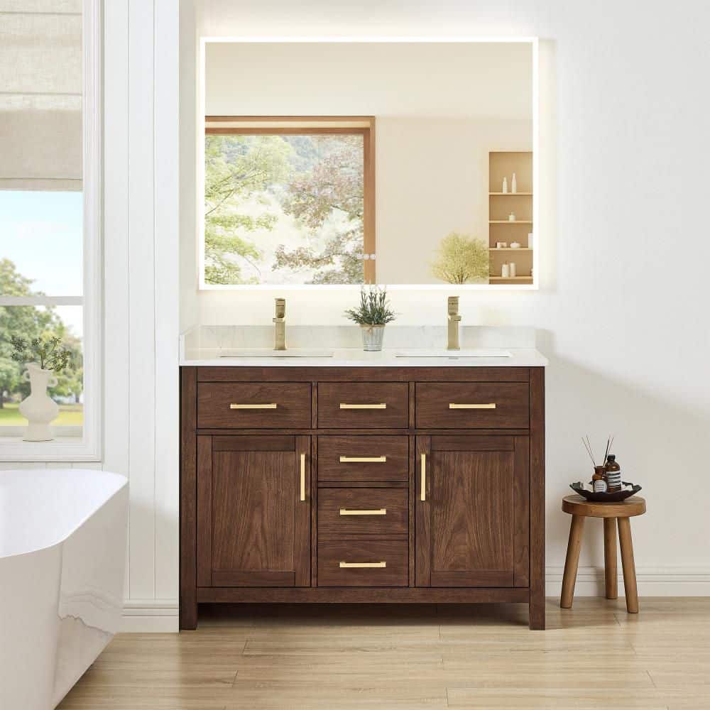 Beckett 48 in. Double Freestanding Dark Walnut Bath Vanity with Top price history on PriceWatchPro