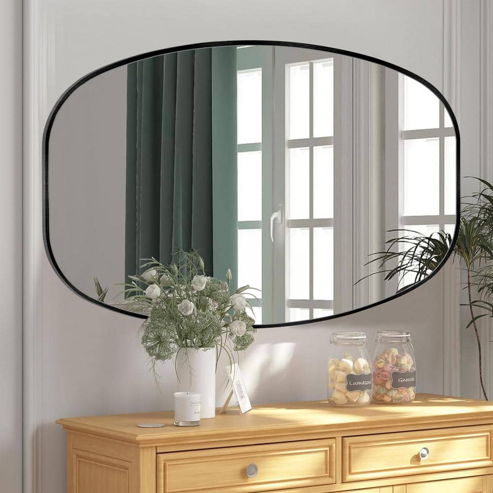 Crane Lake Large Black Oval Metal Framed Bathroom Mirror