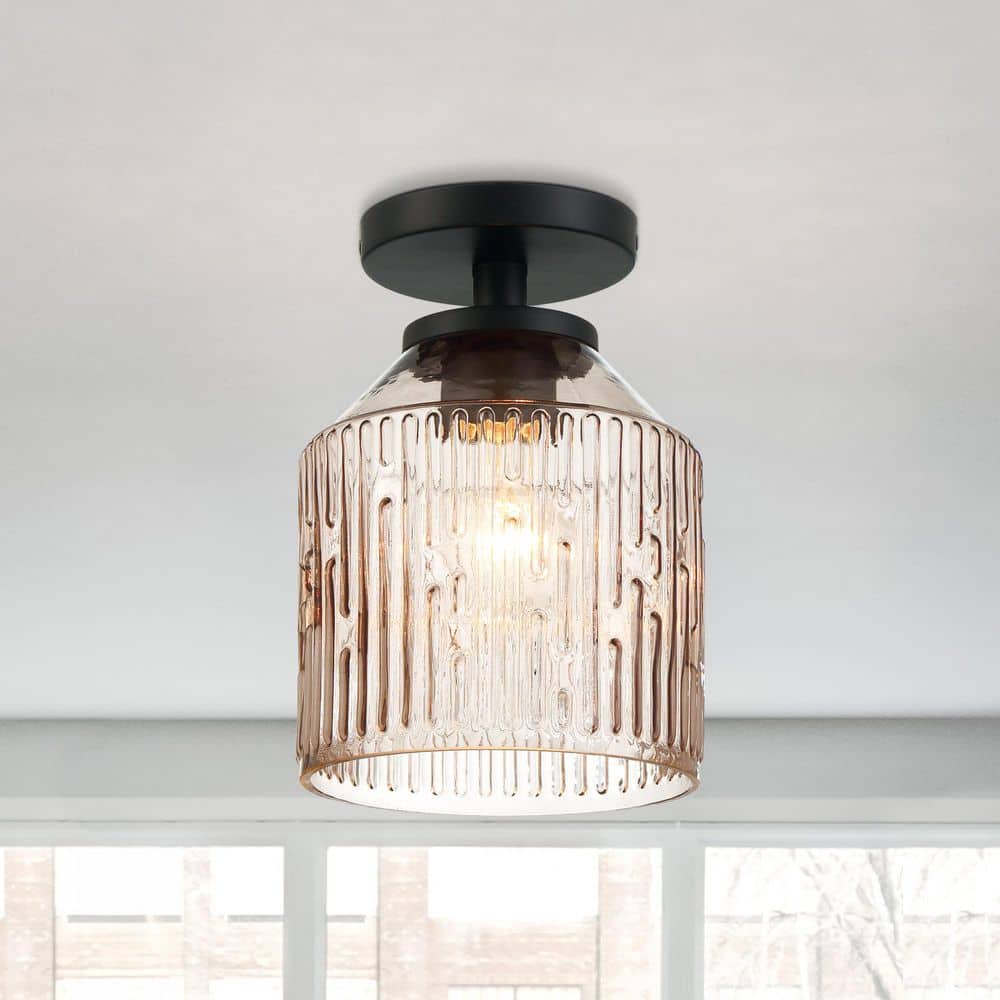 Ele 7.25 in. 1-Light Matte Black Transitional Entryway Semi-Flush Mount with Clear Glass Shade price history on PriceWatchPro