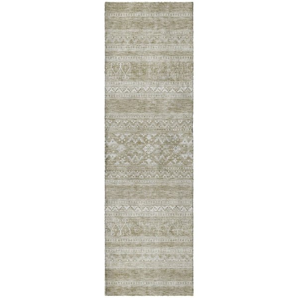 Dream Shag Premium Machine Washable Abstract ADS714 Khaki 2 ft. x 7 ft. Runner Rug