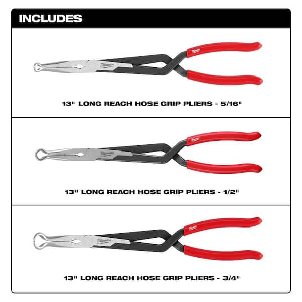 Long Needle Nose Pliers Set with Hose Grip and Slip Resistant Grip (3-Piece)