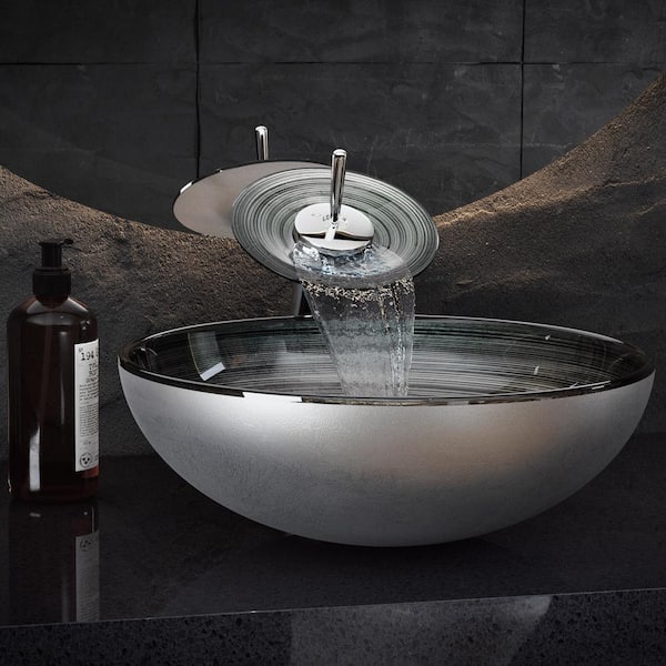 Cascade Vessel Sink in Smoky Grey with Faucet