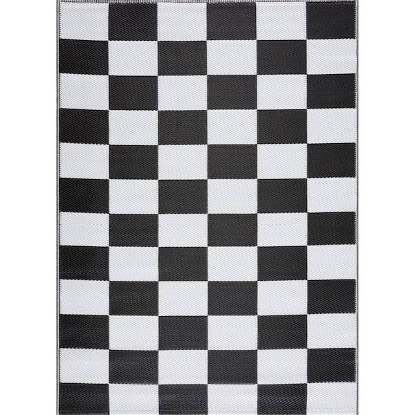 Unbranded California Black and White 4 ft. x 6 ft. ReversibleIndoor/Outdoor Recycled, Plastic, Weather, Water, Stain, Fade