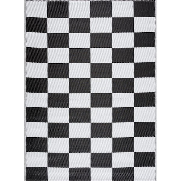 California Black and White 8 ft. x 10 ft. Reversible Indoor/Outdoor Recycled, Plastic, Weather, Water, Stain, Fade