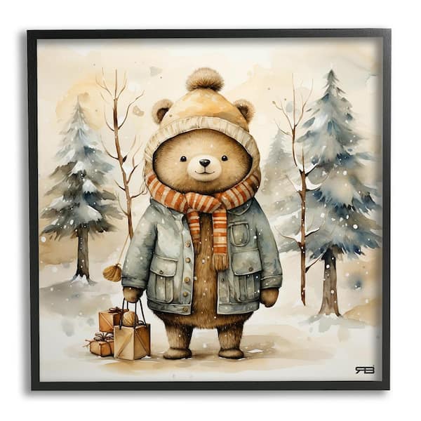 Stupell Industries Bear in Snowy Forest by RB 1-Piece Framed Graphic Print Animal Poster Art Print 12 in. x 12 in.
