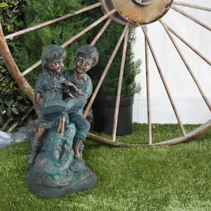 15 in. Tall Indoor/Outdoor Girl and Boy Reading Together Statue Yard Art Decoration