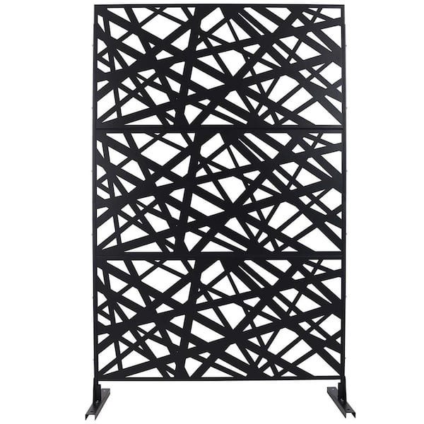 JimsMaison 76 in. H x 48 in. W Steel Garden Fence Freestanding Outdoor Privacy Screen in Black