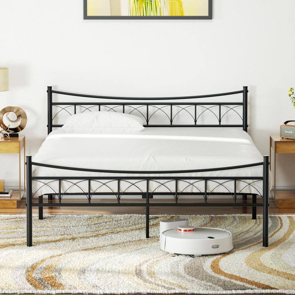 VECELO Bed Frame, Black, Wide Carbon Steel Bed Frame, Full 54 In. W ...