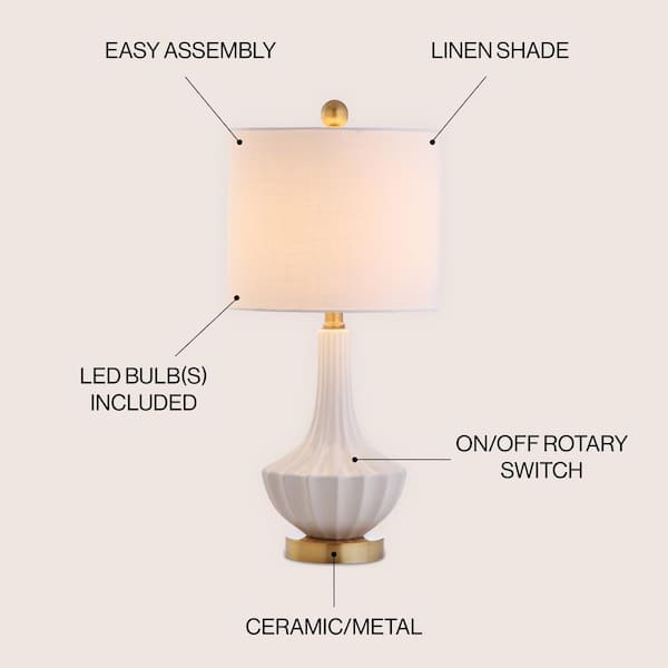 JONATHAN Y Parker 21.5 in. H Brass/White Ceramic Mini Table Lamp