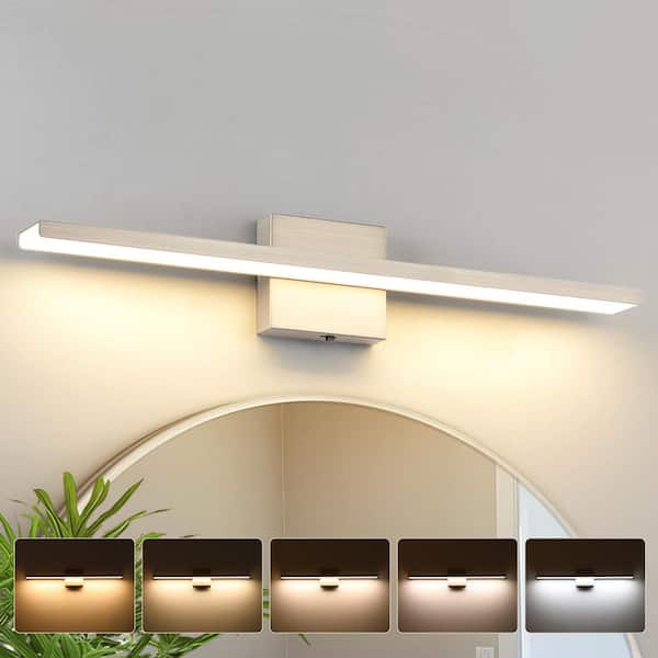 24.02 in. 1-Light Nickel LED Bathroom Vanity Light Bar with 5-CCT Adjustable Switch