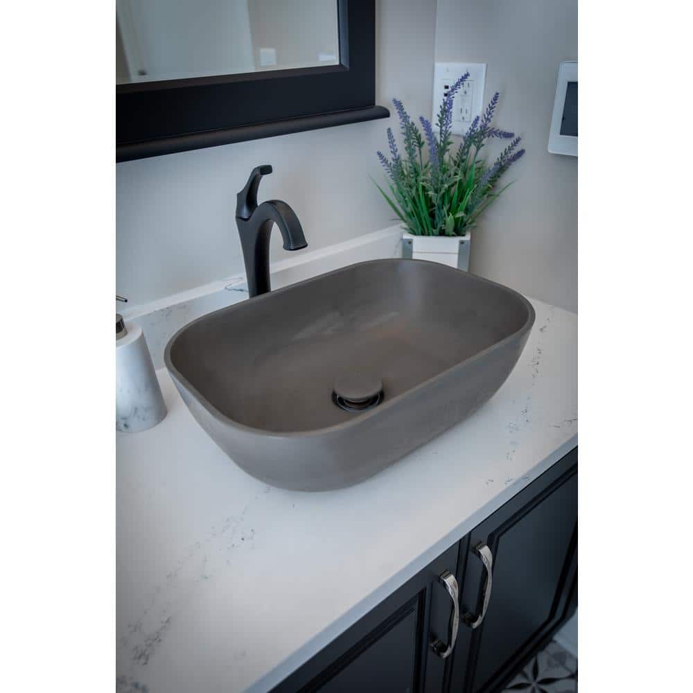 Dark Gray Concrete Rectangular Vessel Sink with Rounded Corners