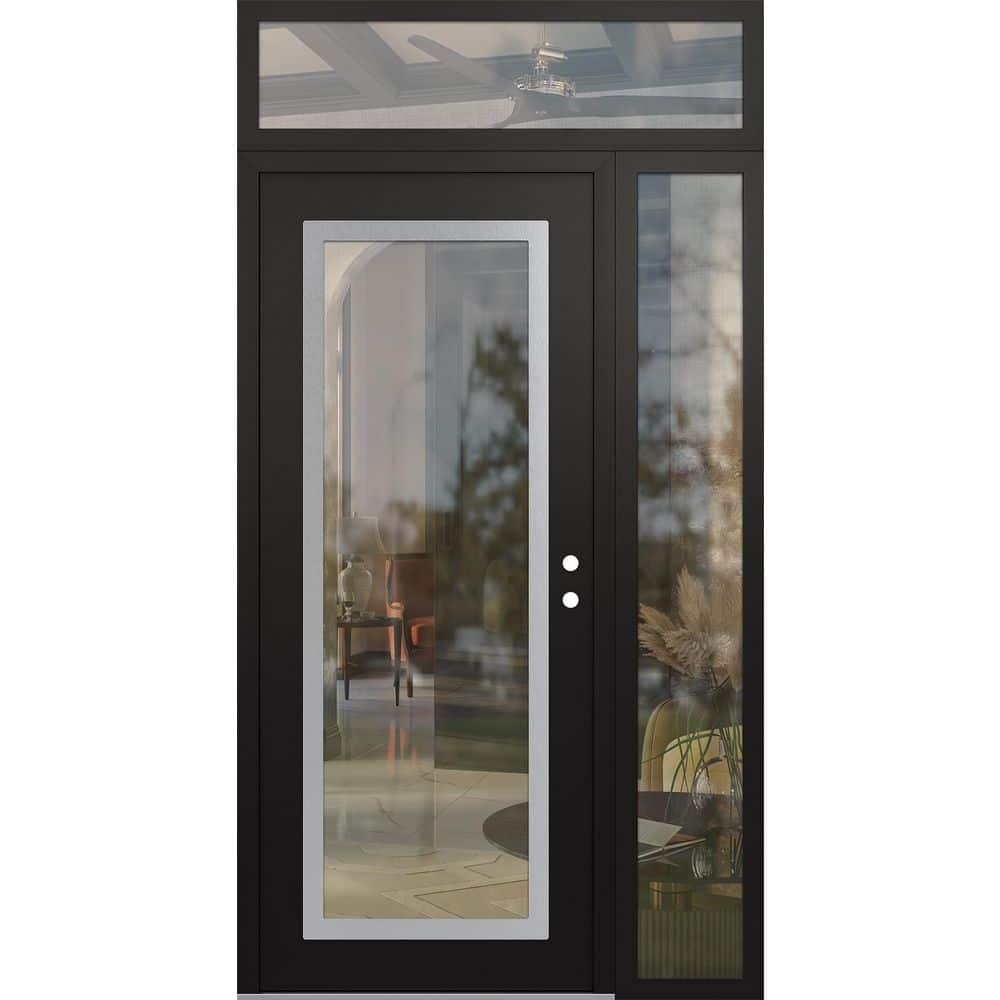 C1 52 in. x 96 in. Silver P Left-Hand/Inswing Clear Glass Black/Black Sidelite Plus Transom Steel Prehung Front Door price history on PriceWatchPro