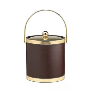 Sophisticates 3 Qt. Brown and Polished Brass Ice Bucket with Bale Handle and Metal Cover