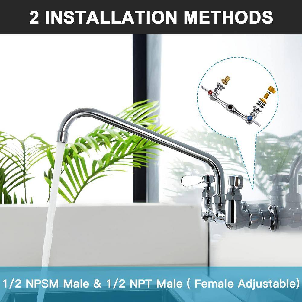 Chrome Wall Mount Double Handle Bridge Faucet with 10-inch Swing Spout