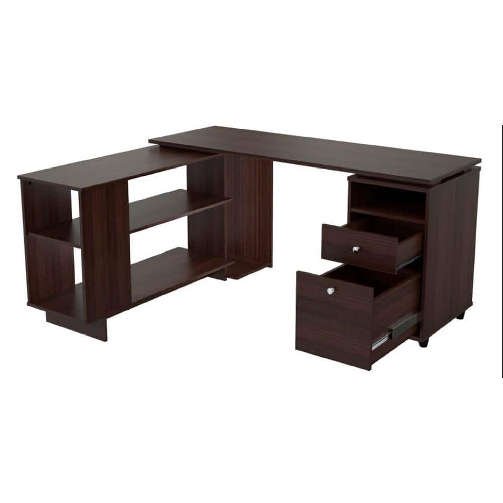 60 in. Espresso Rectangular 2-Drawer L Shaped Computer Workstation ET ...