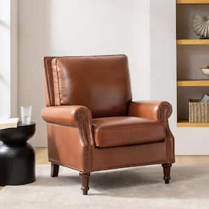 Rosal Saddle 33"W Genuine Leather Accent Chair with Spindle Legs