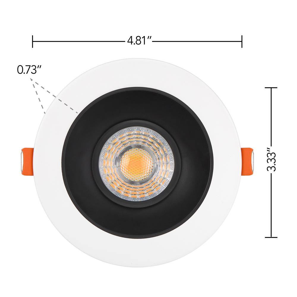 4-Inch Slim Round Recessed Anti-Glare LED Downlight with White Trim and Black Baffle