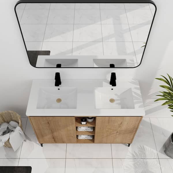 Xspracer Victoria 48 in. W Double Sink Freestanding Imitative Oak
