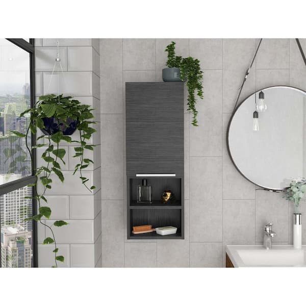 Unbranded 11.81 in. W x 32.08 in. H Rectangular Gray Recessed or Surface Mount Medicine Cabinet without Mirror with 3-Shelf