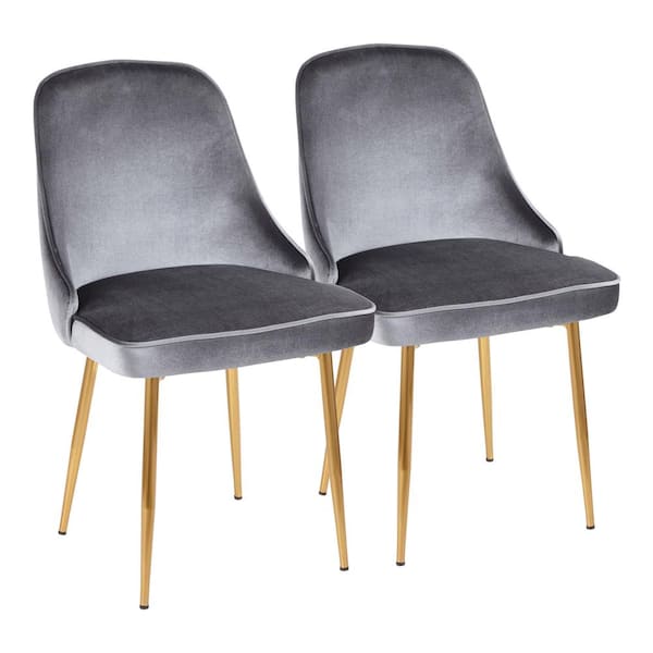 Lumisource Gold and Blue Marcel Velvet Dining Chair (Set of 2)