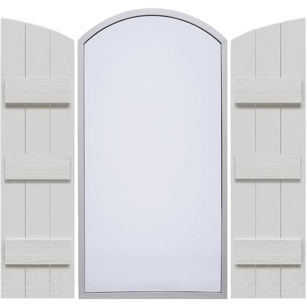 Ekena Millwork Timberthane 16.125 in. W x 87 in. H Joined Three Board Elliptical Arch Top Polyurethane Board and Batten Shutters