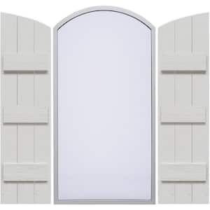 16-1/8 in. x 56 in. Polyurethane Rustic 3-Board Joined Board and Batten Shutters Faux Wood with Elliptical Arch Top Pair