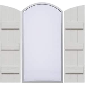 16-1/8 in. x 59 in. Polyurethane Rustic 3-Board Joined Board and Batten Shutters Faux Wood with Elliptical Arch Top Pair