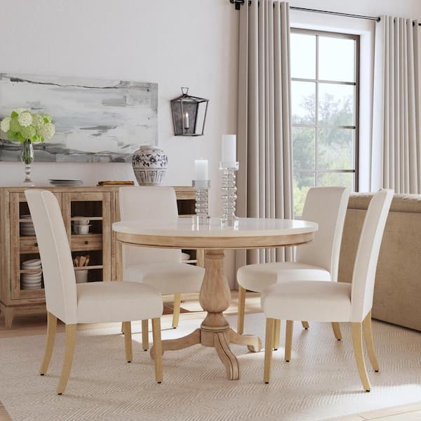 Scalloped Detail Cream Textured Woven Upholstered Dining Chair (Set of 2)