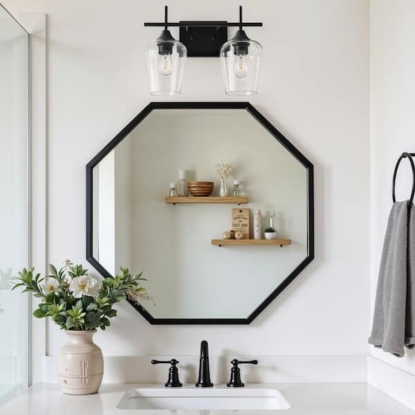 2-Light Matt Black Vanity Light Bathroom with Clear Glass Shades