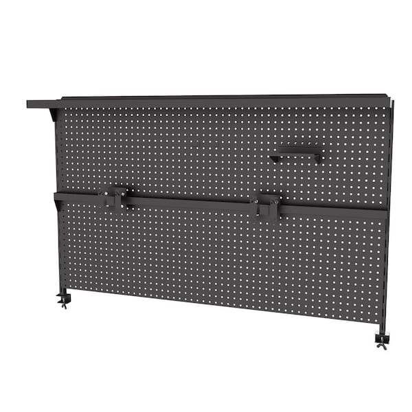 Black Dual Monitor Stand with Pegboard, Clamp On Monitor Arm for 2 Screens, No Drill Metal Desk Organizer