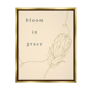 Bloom In Grace Minimalistic Plant Blossom Line Drawing by Lil' Rue Floater Frame Nature Wall Art Print 31 in. x 25 in.