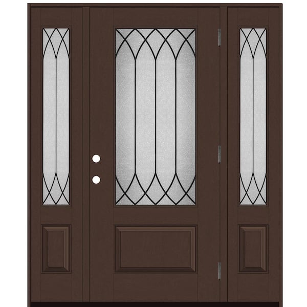 Steves & Sons Regency 64 in. x 80 in. 3/4Lite Spire Decorative Glass LHOS Chestnut Mahogany Fiberglass Prehung Front Door w/Dbl 12inSL