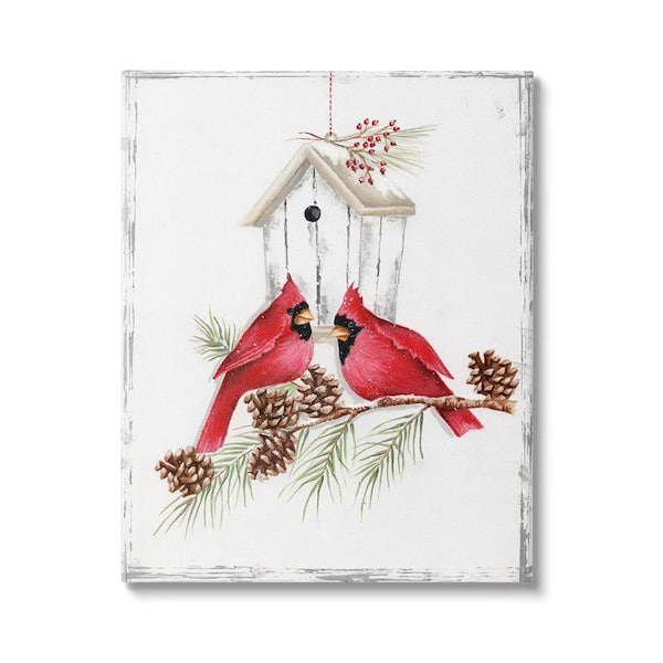 Stupell Industries Cardinals and Snowy Birdhouse byEmma Leach 1-Piece Unframed Graphic Print Animal Poster Art Print 20 in. x 16 in.